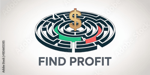 Financial success maze with dollar sign symbol, business profit concept, strategy path to money growth, investment planning illustration