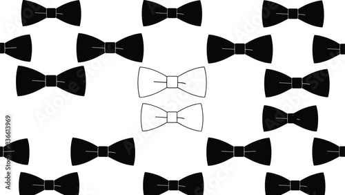 Bow tie silhouette vector set, classic formal neckwear shapes, black and outline styles, fashion accessory collection, elegant design elements