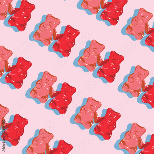 vector pattern gummy bear couple pink and red valentine theme