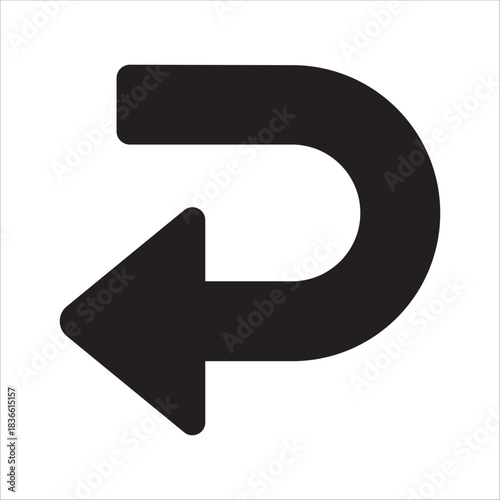 Curve arrow pointing to left icon. Backward or undo icon. Icon symbol of backward action, return, refresh. Vector user interface design.
