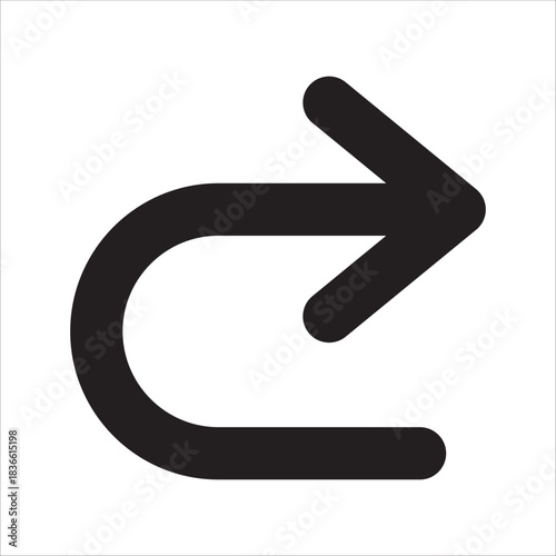 Curve arrow pointing to right icon. Forward or redo icon. Icon symbol of forward action, return, refresh.