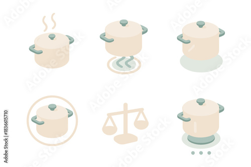 Set of six images of pots and pans, with one of them labeled "No"