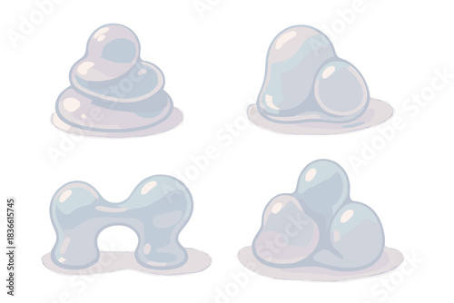 Four different shapes of blobs of a translucent material