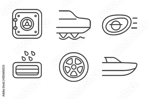 Series of icons for various vehicles, including a boat, car, and truck