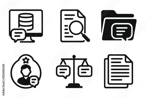 Set of icons for a computer screen, including a person talking