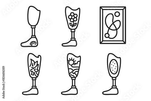 Series of drawings of artificial legs