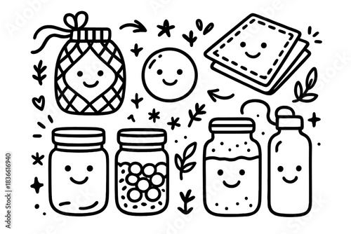 Drawing of a smiling jar with a smiling lid