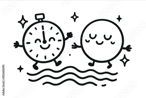 Two cartoon characters are smiling and holding hands