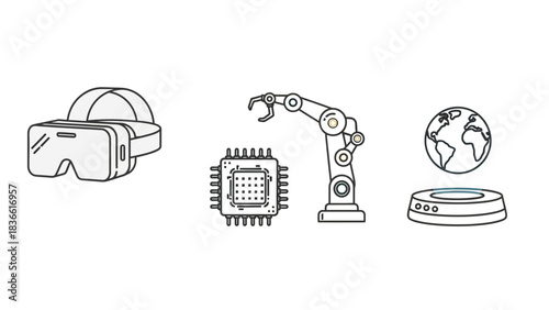 Virtual reality metaverse robotic arm chip technology world innovation future automation engineering design
