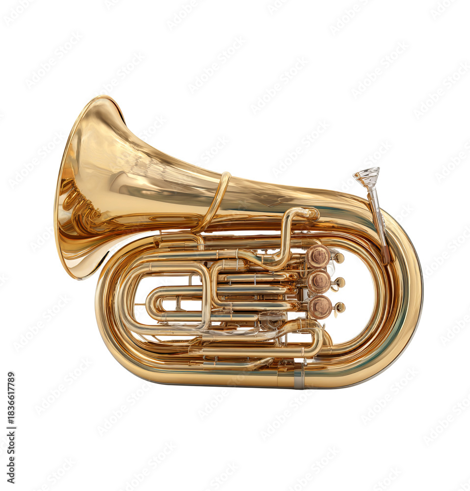 Obraz premium Shiny Brass Tuba Instrument isolated on a transparent background