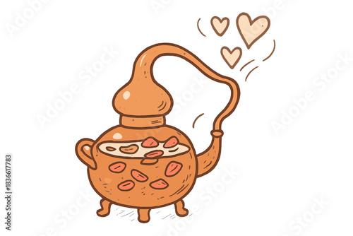 Cartoonish illustration of a cauldron with a heart on it
