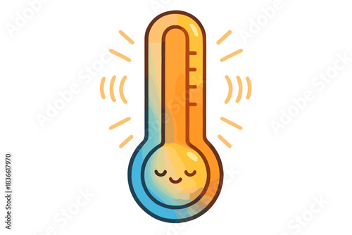 Cartoonish thermometer with a smiling face on it