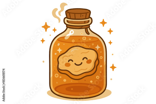 Cartoonish jar of something with a smiling face on it
