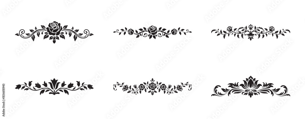 Obraz premium Elegant floral ornamental dividers set on white background