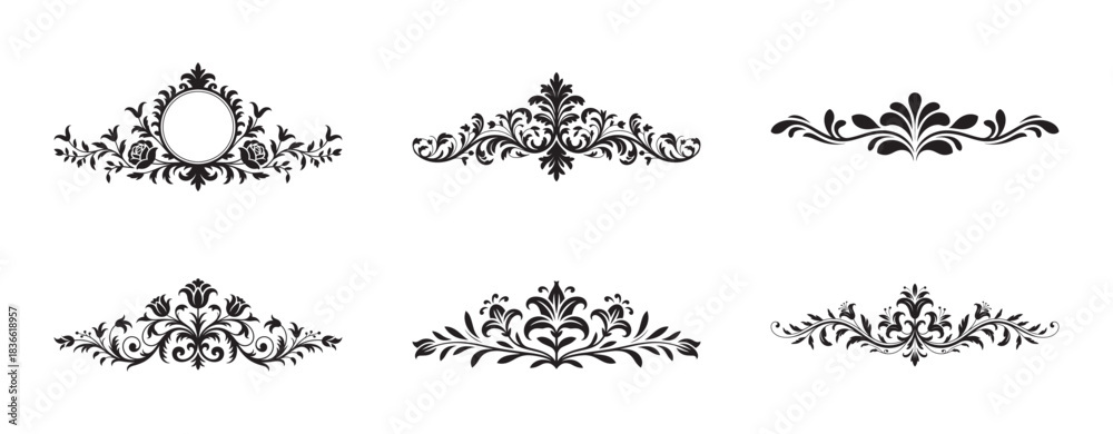 Obraz premium Set of ornate damask floral decorative border elements vector icons