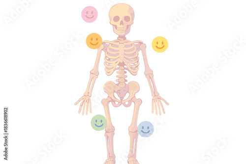 Skeleton is wearing a smiley face on its back