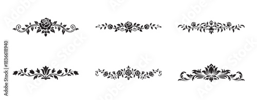 Elegant floral ornamental dividers set on white background
