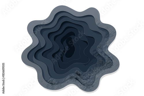 Blue and gray paper cutout of a wave with a hole in the middle
