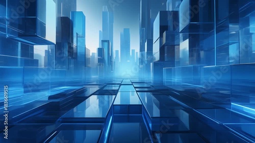 Abstract digital city, representing futuristic urban development and technological advancement in a blue-toned environment