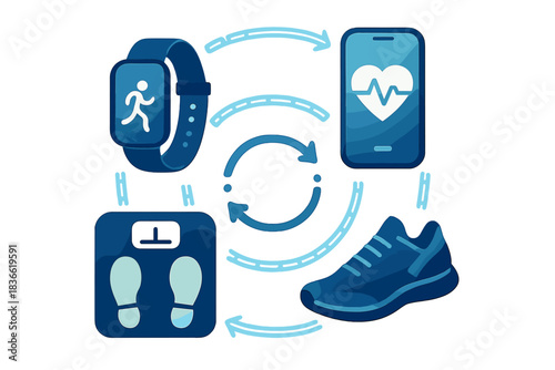 Blue and white image of a person wearing a watch and a fitness band