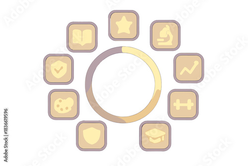 Circle with nine different icons on it