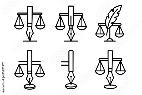 The image is a set of six different scales, each with a pen on top