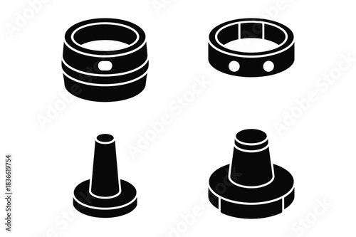 Isometric illustration of mechanical components and bushings