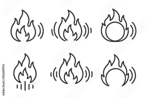 The image is a series of six different fire-related icons