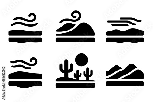 The image is a series of six different landscapes, each with a unique design