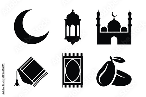 Islamic symbols silhouette collection for ramadan and eid celebrations