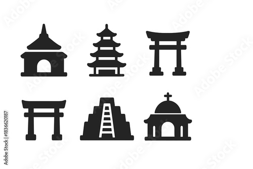 Set of six different architectural designs, all of which are black and white