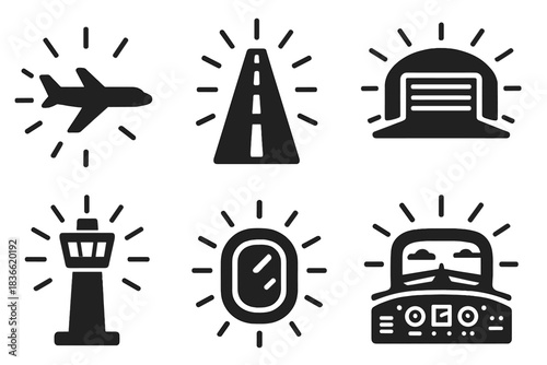 The image is a set of six icons that represent different modes of transportation