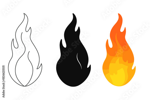 The three different flames are drawn in black and white