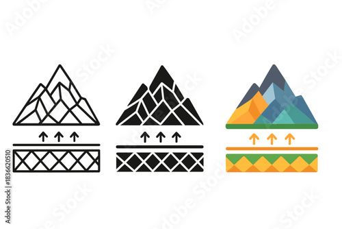 Three different mountain ranges, each with a different color scheme