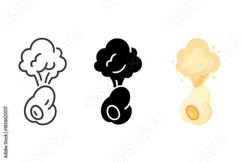 Three different types of explosions, each with a different color scheme