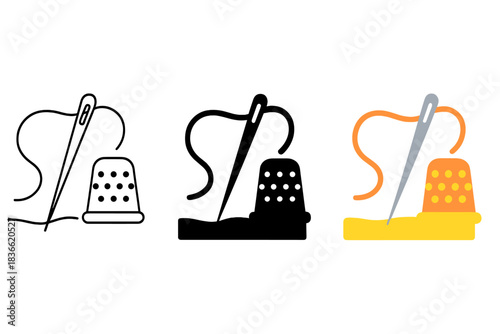 Set of three different colored and black and white images of a needle