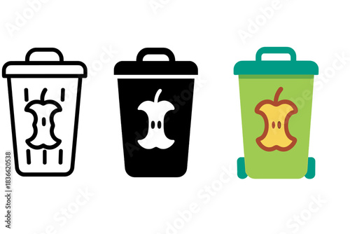 Three trash cans with apples on them