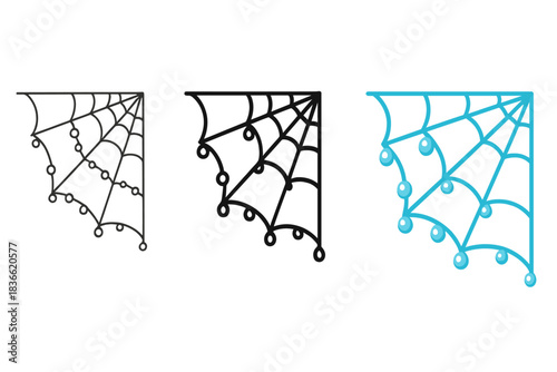 Three different designs of spider webs, each with a different color scheme