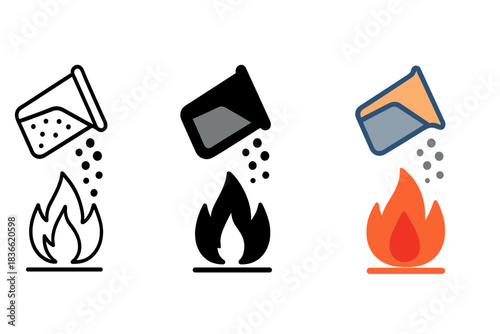 Transforming Oxides in Flame. Beaker pouring metallic oxide into kiln flame symbolizing reactive transformation, first in line