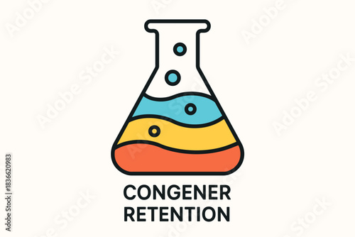 Colorful Flask Icon. Line style icon of a laboratory flask with colorful liquids inside, representing congener retention in art,
