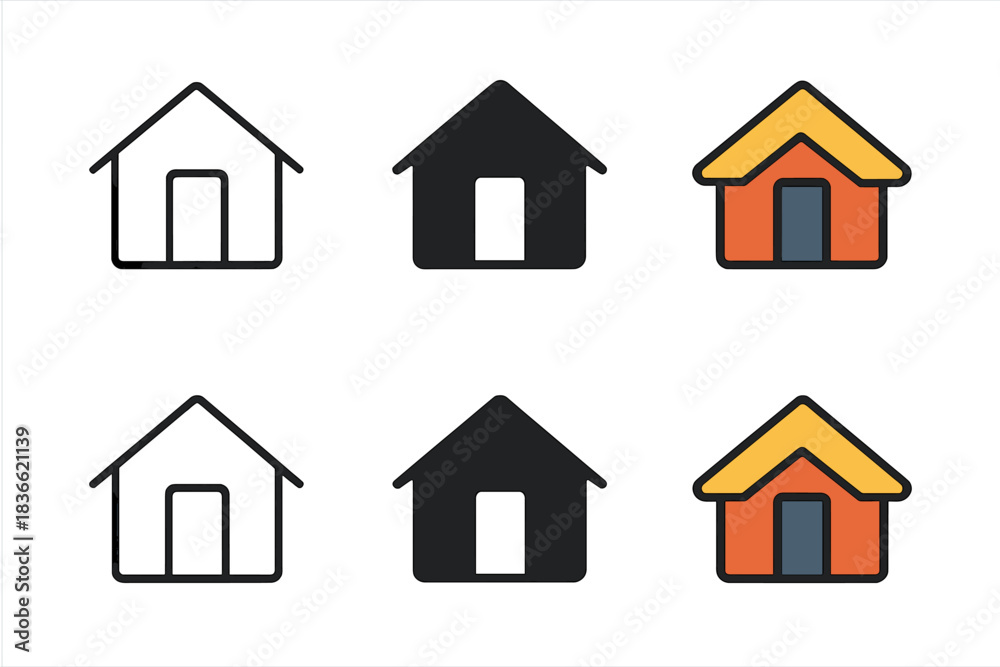 Fototapeta premium Emergency Shelter Designs. Compact emergency shelter with pitched roof and minimal structural details, minimal vector icon, first
