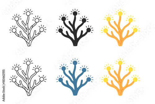 Coral Veins Abstract. Branching coral formations with luminous polyps and neuron-like veins, abstract minimal vector illustration,