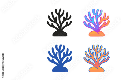Vibrant Coral Reef. Vibrant coral reef with glowing neural-like branches, minimal vector icon, first in line style with thin