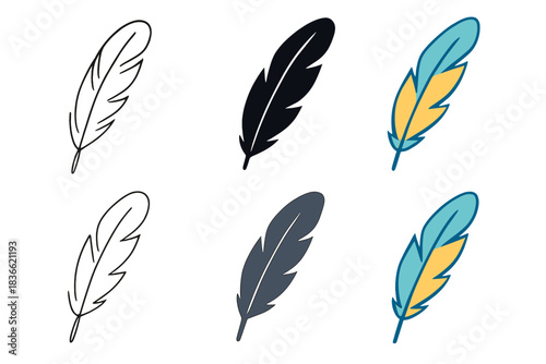 Gull Feather Artistry. Close-up of gull feather quill with delicate barbs and pointed nib, simple minimalist vector illustration,
