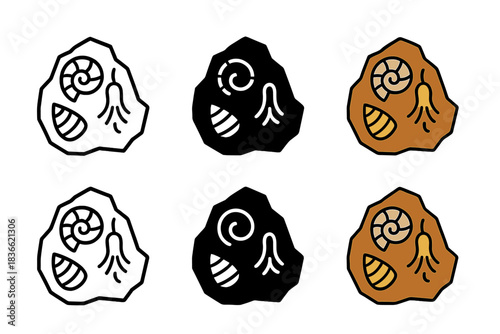Fossil Icon Series. Rock fragment with preserved shells and soft-bodied fossils, clean geometric minimal icon, first in line style