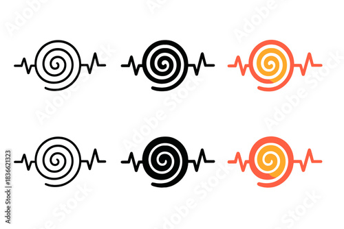 Dynamic Watch Spring. Coiled watch spring with pulsating motion lines representing heartbeat and torque, clean minimal vector icon
