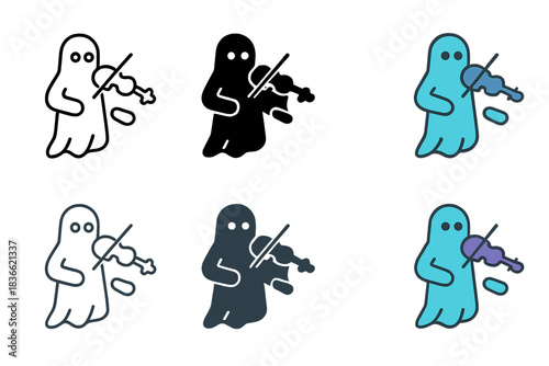 Spectral Musicians Performance. Spectral musicians with floating phantom limbs performing, clean geometric minimal icon, first in