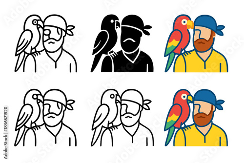 Parrot Pirate Icon. Parrot Pirate Shoulder, vibrant tropical icon showing a parrot perched proudly on a pirate’s shoulder, first