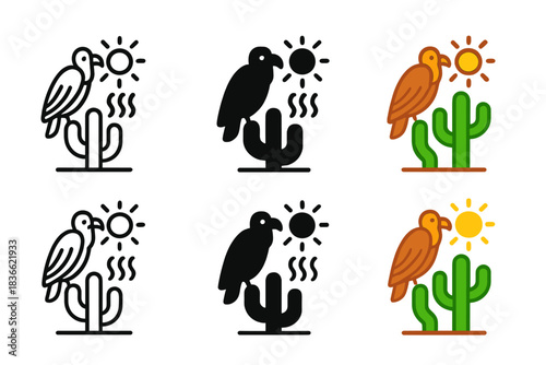 Vulture Sun Icon. Vulture Sun Cactus, nature-inspired minimal icon uniting heat, air, and grounded observation, first in line