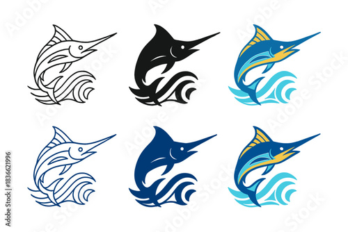 Abstract Swordfish Harmony. Swordfish Ocean Spear, abstract aquatic harmony combining strength, motion, and geometric wave lines,